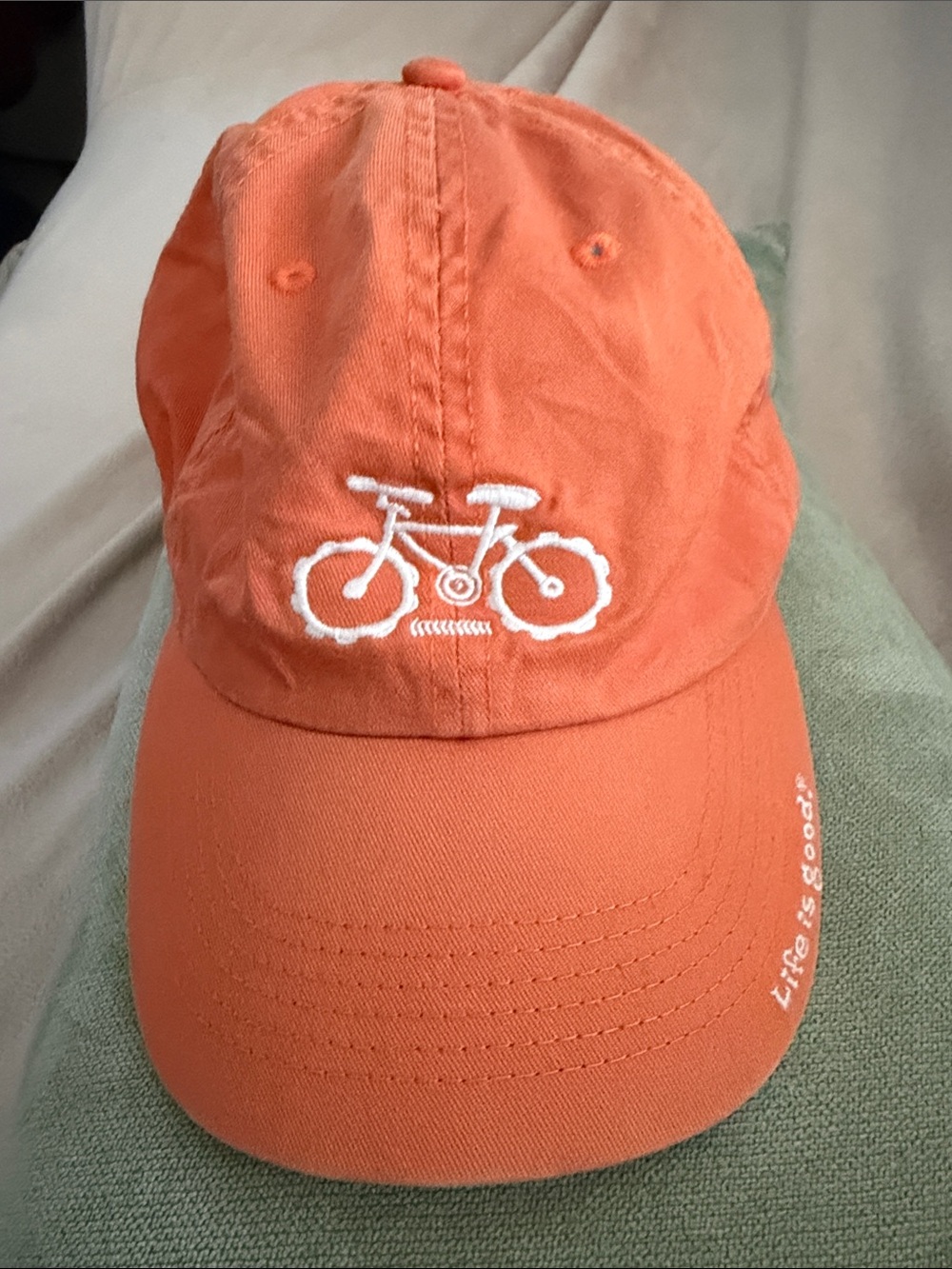 Life Is Good Unisex Coral-Orange Bike Embroidered Hat